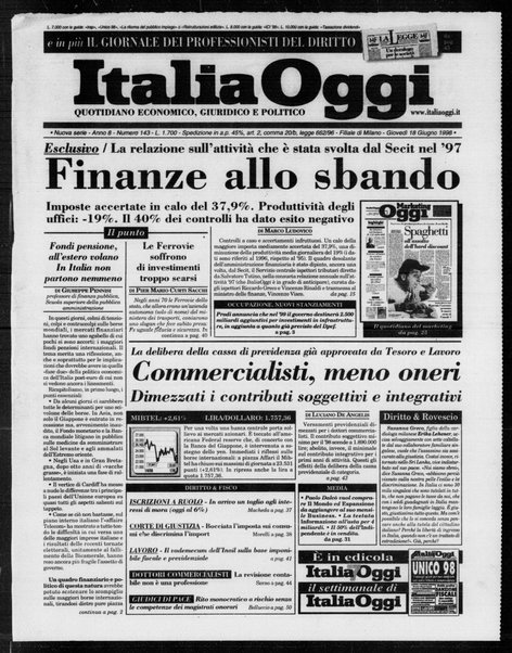 Italia oggi : quotidiano di economia finanza e politica